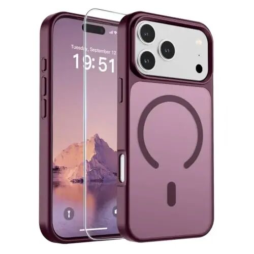 SUPFINE Magnetic for iPhone 17 Pro Case (MagSafe bilan mos)(Harbiy darajadagi tushishdan himoya) Yarim shaffof mat zarbga chidamli barmoq izlariga qarshi telefon qopqog'i 2025, to'q qizil 