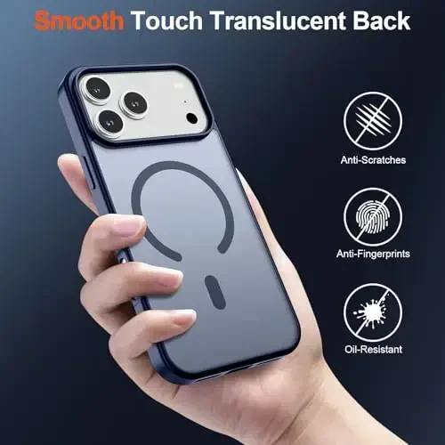 SUPFINE Magnetic for iPhone 17 Pro Case (MagSafe bilan mos)(Harbiy darajadagi tushishdan himoya) Yarim shaffof matli zarbga chidamli barmoq izlariga qarshi telefon qopqog'i 2025, to'q ko'k - 6