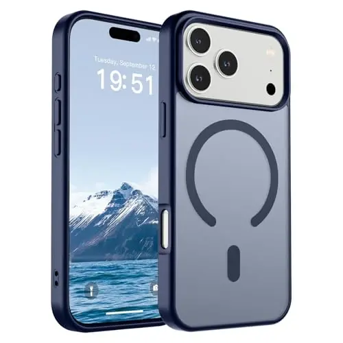 SUPFINE Magnetic for iPhone 17 Pro Case (MagSafe bilan mos)(Harbiy darajadagi tushishdan himoya) Yarim shaffof matli zarbga chidamli barmoq izlariga qarshi telefon qopqog'i 2025, to'q ko'k 