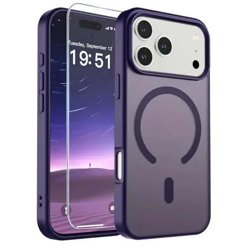 SUPFINE Magnetic for iPhone 17 Pro Case (MagSafe bilan mos)(Harbiy darajadagi tushishdan himoya) Yarim shaffof mato zarbga chidamli, barmoq izlariga qarshi telefon qopqog'i 2025, To'q binafsha - SUPFINE