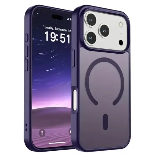 SUPFINE Magnetic for iPhone 17 Pro Case (MagSafe bilan mos)(Harbiy darajadagi tushishdan himoya) Yarim shaffof mato zarbga chidamli, barmoq izlariga qarshi telefon qopqog'i 2025, To'q binafsha 