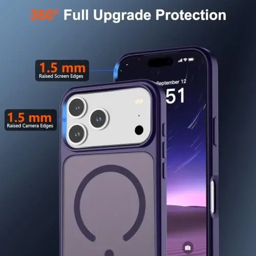 SUPFINE Magnetic for iPhone 17 Pro Case (MagSafe bilan mos)(Harbiy darajadagi tushishdan himoya) Yarim shaffof mato zarbga chidamli, barmoq izlariga qarshi telefon qopqog'i 2025, To'q binafsha - 3