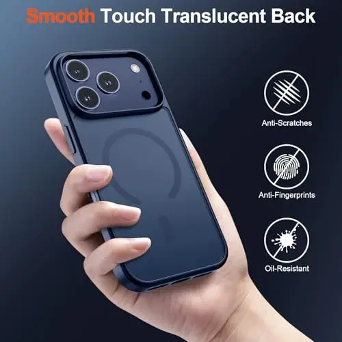 SUPFINE Magnetic for iPhone 17 Pro Case with Screen Protector (Compatible with MagSafe)(Military Grade Drop Protection) Translucent Matte Shockproof with Anti-Fingerprint Phone Cover,Dark Blue - 6