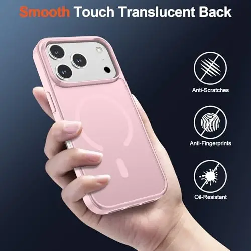 SUPFINE Magnetic for iPhone 17 Pro Case with Screen Protector (Compatible with MagSafe)(Military Grade Drop Protection) Translucent Matte Shockproof with Anti-Fingerprint Phone Cover,Light Pink - 6