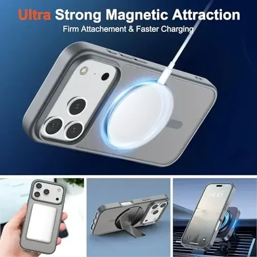 SUPFINE Magnetic for iPhone 17 Pro Max Case (Compatible with MagSafe)(Military Grade Drop Protection) Translucent Matte Shockproof with Anti-Fingerprint Phone Cover 2025,Gray - 5