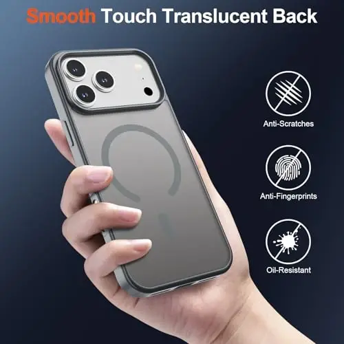 SUPFINE Magnetic for iPhone 17 Pro Max Case (Compatible with MagSafe)(Military Grade Drop Protection) Translucent Matte Shockproof with Anti-Fingerprint Phone Cover 2025,Gray - 6