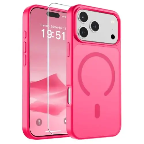 SUPFINE Magnetic for iPhone 17 Pro Max Case (Compatible with MagSafe)(Military Grade Drop Protection) Translucent Matte Shockproof with Anti-Fingerprint Phone Cover 2025,Hot Pink - 1