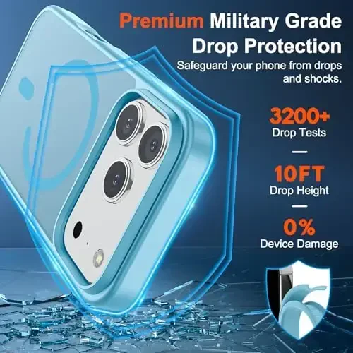 SUPFINE Magnetic for iPhone 17 Pro Max Case (Compatible with MagSafe)(Military Grade Drop Protection) Translucent Matte Shockproof with Anti-Fingerprint Phone Cover 2025,Light Blue - 3