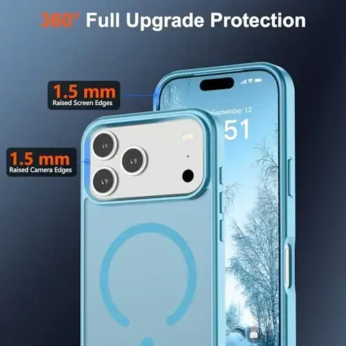 SUPFINE Magnetic for iPhone 17 Pro Max Case (Compatible with MagSafe)(Military Grade Drop Protection) Translucent Matte Shockproof with Anti-Fingerprint Phone Cover 2025,Light Blue - 4