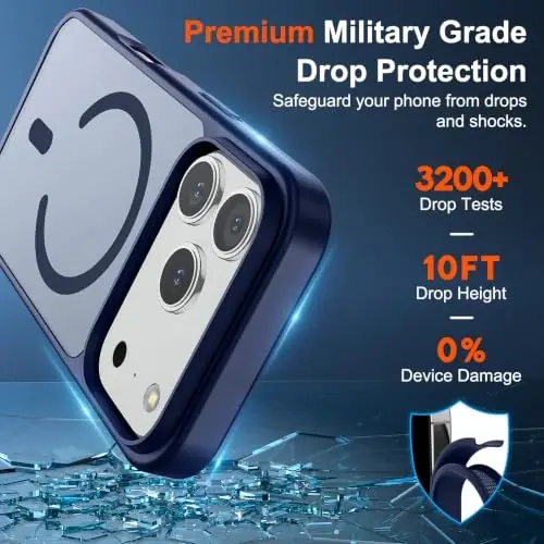 SUPFINE Magnetic for iPhone 17 Pro Max Case (Compatible with MagSafe)(Military Grade Drop Protection) Translucent Matte Shockproof with Anti-Fingerprint Phone Cover 2025,Navy Blue - 2