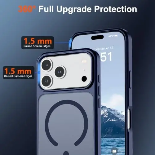 SUPFINE Magnetic for iPhone 17 Pro Max Case (Compatible with MagSafe)(Military Grade Drop Protection) Translucent Matte Shockproof with Anti-Fingerprint Phone Cover 2025,Navy Blue - 3