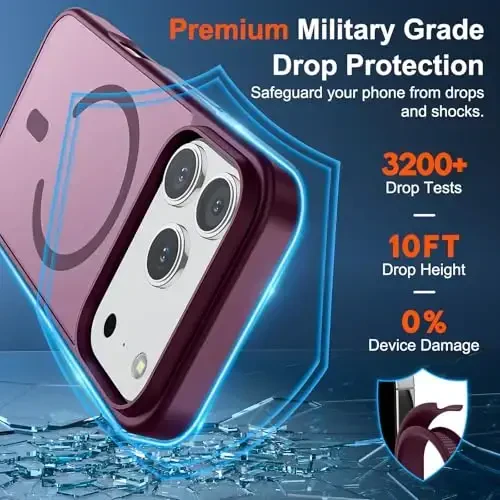 SUPFINE Magnetic for iPhone 17 Pro Max Case (Compatible with MagSafe)(Military Grade Drop Protection) Translucent Matte Shockproof with Anti-Fingerprint Phone Cover 2025,Wine Red - 3