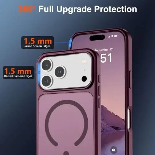 SUPFINE Magnetic for iPhone 17 Pro Max Case (Compatible with MagSafe)(Military Grade Drop Protection) Translucent Matte Shockproof with Anti-Fingerprint Phone Cover 2025,Wine Red - 3