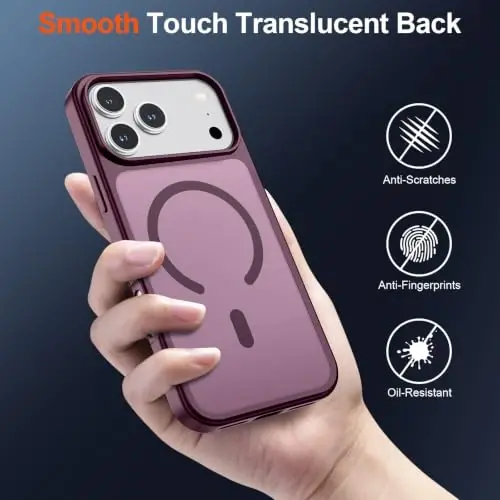 SUPFINE Magnetic for iPhone 17 Pro Max Case (Compatible with MagSafe)(Military Grade Drop Protection) Translucent Matte Shockproof with Anti-Fingerprint Phone Cover 2025,Wine Red - 5