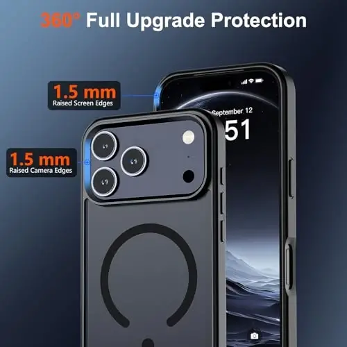SUPFINE Magnetic for iPhone 17 Pro Max Case (Compatible with MagSafe)(Military Grade Drop Protection) Translucent Matte Shockproof with Anti-Fingerprint Phone Cover, Black - 4