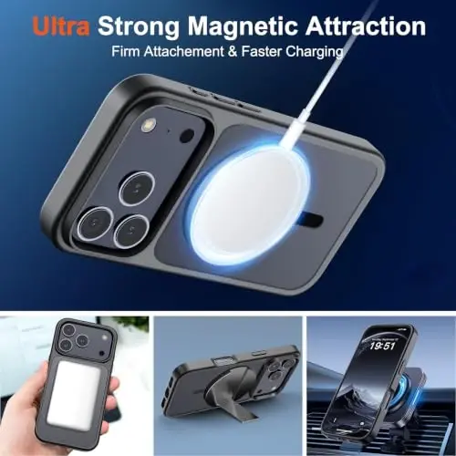 SUPFINE Magnetic for iPhone 17 Pro Max Case (Compatible with MagSafe)(Military Grade Drop Protection) Translucent Matte Shockproof with Anti-Fingerprint Phone Cover, Black - 4