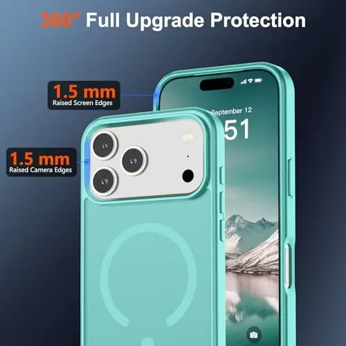 SUPFINE Magnetic for iPhone 17 Pro Max Case (Compatible with MagSafe)(Military Grade Drop Protection) Translucent Matte Shockproof with Anti-Fingerprint Phone Cover,Blue Green - 4