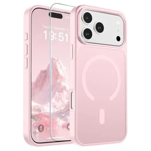 SUPFINE Magnetic for iPhone 17 Pro Max Case (Compatible with MagSafe)(Military Grade Drop Protection) Translucent Matte Shockproof with Anti-Fingerprint Phone Cover,Light Pink - 1