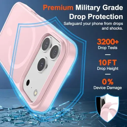 SUPFINE Magnetic for iPhone 17 Pro Max Case (Compatible with MagSafe)(Military Grade Drop Protection) Translucent Matte Shockproof with Anti-Fingerprint Phone Cover,Light Pink - 2