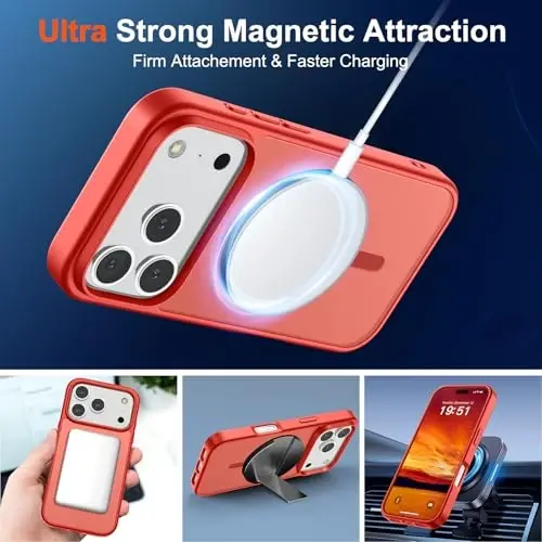 SUPFINE Magnetic for iPhone 17 Pro Max Case (Compatible with MagSafe)(Military Grade Drop Protection) Translucent Matte Shockproof with Anti-Fingerprint Phone Cover,Red - 5