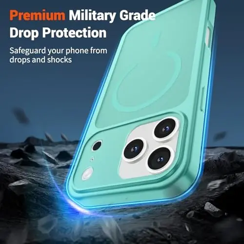 SUPFINE Magnetic for iPhone 17 Pro Max Case (Compatible with MagSafe)(Military Grade Drop Protection)(Camera Protection) Translucent Matte Shockproof Phone Cover,Blue Green - 3