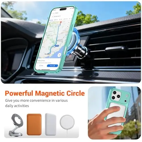 SUPFINE Magnetic for iPhone 17 Pro Max Case (Compatible with MagSafe)(Military Grade Drop Protection)(Camera Protection) Translucent Matte Shockproof Phone Cover,Blue Green - 4