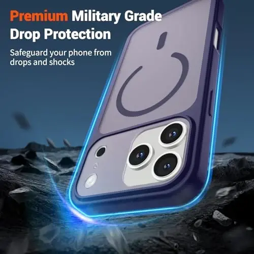 SUPFINE Magnetic for iPhone 17 Pro Max Case (Compatible with MagSafe)(Military Grade Drop Protection)(Camera Protection) Translucent Matte Shockproof Phone Cover,Dark Purple - 3