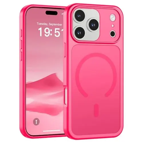 SUPFINE Magnetic for iPhone 17 Pro Max Case (Compatible with MagSafe)(Military Grade Drop Protection)(Camera Protection) Translucent Matte Shockproof Phone Cover,Hot Pink 