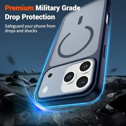 SUPFINE Magnetic for iPhone 17 Pro Max Case (Compatible with MagSafe)(Military Grade Drop Protection)(Camera Protection) Translucent Matte Shockproof Phone Cover,Navy Blue - 3