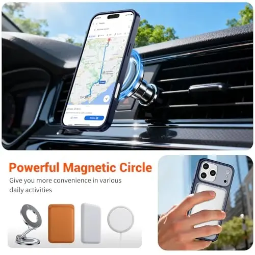 SUPFINE Magnetic for iPhone 17 Pro Max Case (Compatible with MagSafe)(Military Grade Drop Protection)(Camera Protection) Translucent Matte Shockproof Phone Cover,Navy Blue - 4