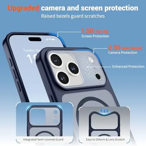 SUPFINE Magnetic for iPhone 17 Pro Max Case (Compatible with MagSafe)(Military Grade Drop Protection)(Camera Protection) Translucent Matte Shockproof Phone Cover,Navy Blue - 6