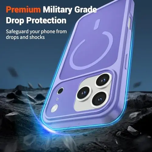 SUPFINE Magnetic for iPhone 17 Pro Max Case (Compatible with MagSafe)(Military Grade Drop Protection)(Camera Protection) Translucent Matte Shockproof Phone Cover,Purple - 3