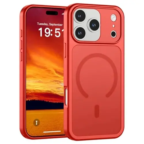 SUPFINE Magnetic for iPhone 17 Pro Max Case (Compatible with MagSafe)(Military Grade Drop Protection)(Camera Protection) Translucent Matte Shockproof Phone Cover,Red 