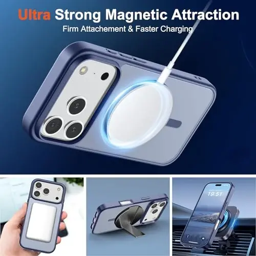 SUPFINE Magnetic for iPhone 17 Pro Max Case (MagSafe bilan mos keladi) (Harbiy darajadagi tushib ketishdan himoya) Yarim shaffof mat zarbga chidamli, barmoq iziga qarshi telefon g‘ilofi, Lavanda kulrang - 5