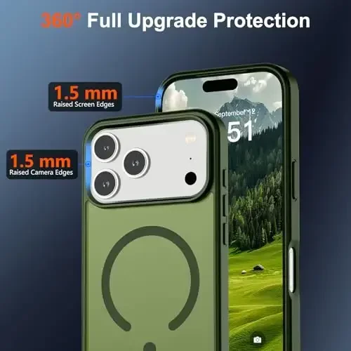 SUPFINE Magnetic for iPhone 17 Pro Max Case (MagSafe bilan mos keladi) (Harbiy darajadagi tushishdan himoya) Shaffof matli zarbga chidamli barmoq izlariga qarshi telefon qopqog'i 2025, Canglin Yashil - 4