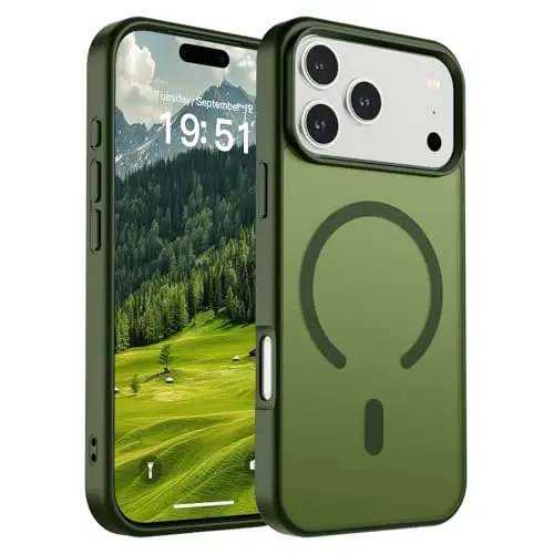 SUPFINE Magnetic for iPhone 17 Pro Max Case (MagSafe bilan mos keladi) (Harbiy darajadagi tushishdan himoya) Shaffof matli zarbga chidamli barmoq izlariga qarshi telefon qopqog'i 2025, Canglin Yashil 