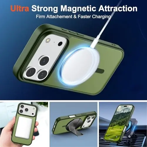 SUPFINE Magnetic for iPhone 17 Pro Max Case (MagSafe bilan mos keladi) (Harbiy darajadagi tushishdan himoya) Shaffof matli zarbga chidamli barmoq izlariga qarshi telefon qopqog'i 2025, Canglin Yashil - 5