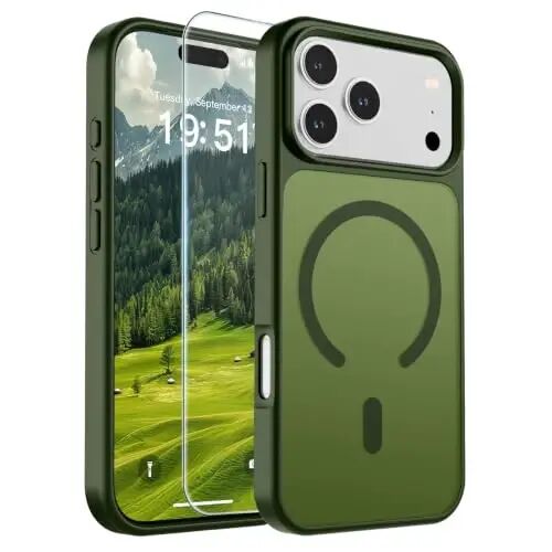 SUPFINE Magnetic for iPhone 17 Pro Max Case (MagSafe bilan mos keladi) (Harbiy darajadagi tushishdan himoya) Shaffof matli zarbga chidamli barmoq izlariga qarshi telefon qopqog'i 2025, Canglin Yashil 