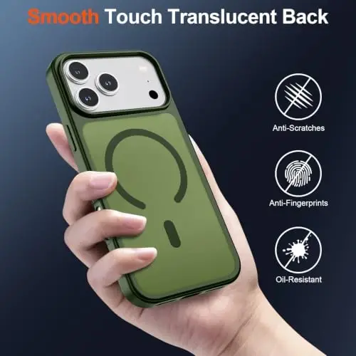 SUPFINE Magnetic for iPhone 17 Pro Max Case (MagSafe bilan mos keladi) (Harbiy darajadagi tushishdan himoya) Shaffof matli zarbga chidamli barmoq izlariga qarshi telefon qopqog'i 2025, Canglin Yashil - 5
