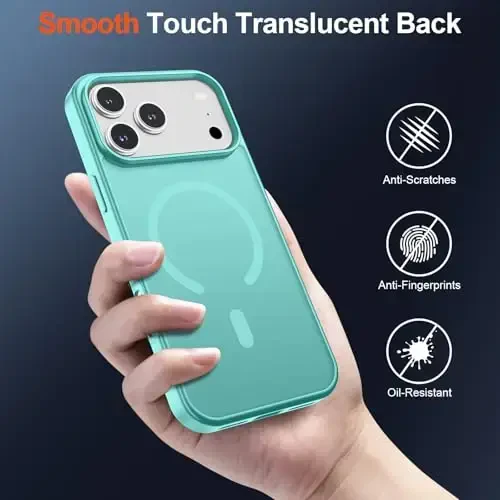 SUPFINE Magnetic for iPhone 17 Pro Max Case (MagSafe bilan mos keladi) (Harbiy darajadagi tushishdan himoya) Shaffof mato Shokga qarshi barmoq izlariga qarshi telefon qopqog'i 2025, Moviy Yashil - 6