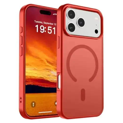 SUPFINE Magnetic for iPhone 17 Pro Max Case (MagSafe bilan mos keladi) (Harbiy darajadagi tushishdan himoya) Yarim shaffof mat zarba o'tkazmaydigan barmoq izlariga qarshi telefon qopqog'i 2025, Qizil 