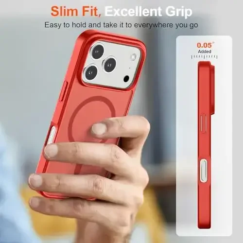 SUPFINE Magnetic for iPhone 17 Pro Max Case (MagSafe bilan mos keladi) (Harbiy darajadagi tushishdan himoya) Yarim shaffof mat zarba o'tkazmaydigan barmoq izlariga qarshi telefon qopqog'i 2025, Qizil - 7