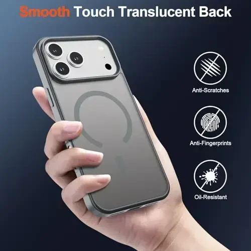 SUPFINE Magnetic for iPhone 17 Pro Max Case (MagSafe bilan mos keladi) (Harbiy darajadagi tushishdan himoya) Yarim shaffof mat zarbga chidamli barmoq izlariga qarshi telefon qopqog'i 2025, kulrang - 6
