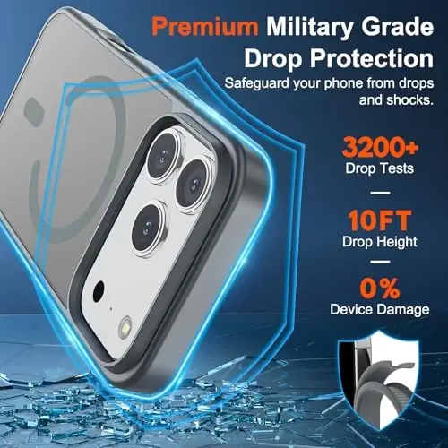 SUPFINE Magnetic for iPhone 17 Pro Max Case (MagSafe bilan mos keladi) (Harbiy darajadagi tushishdan himoya) Yarim shaffof mat zarbga chidamli barmoq izlariga qarshi telefon qopqog'i 2025, kulrang - 3