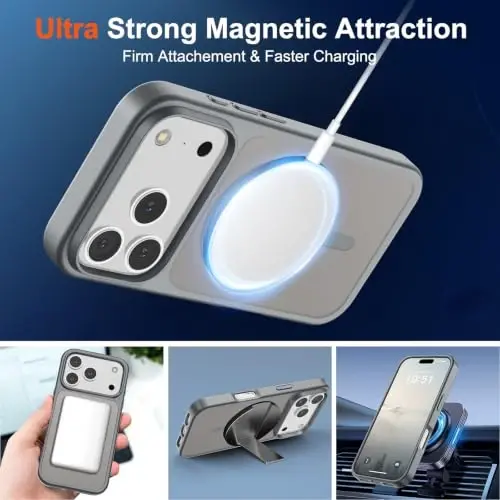 SUPFINE Magnetic for iPhone 17 Pro Max Case (MagSafe bilan mos keladi) (Harbiy darajadagi tushishdan himoya) Yarim shaffof mat zarbga chidamli barmoq izlariga qarshi telefon qopqog'i 2025, kulrang - 4