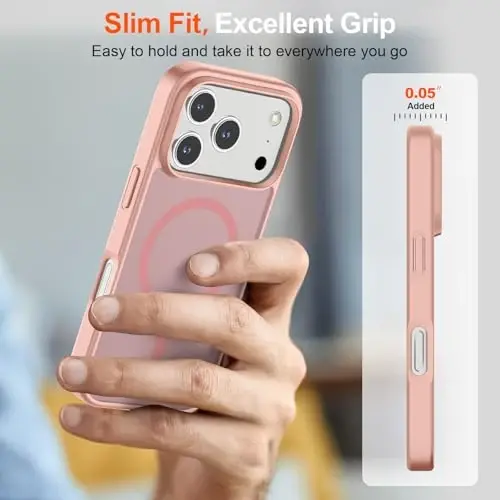 SUPFINE Magnetic for iPhone 17 Pro Max Case (MagSafe bilan mos keladi) (Harbiy darajadagi tushishdan himoya) Yarim shaffof mat zarbga chidamli barmoq izlariga qarshi telefon qopqog'i 2025, Pushti - 7