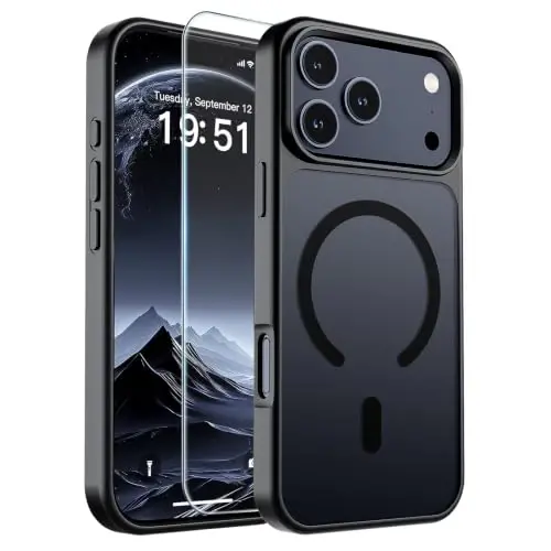 SUPFINE Magnetic for iPhone 17 Pro Max Case (MagSafe bilan mos keladi) (Harbiy darajadagi tushishdan himoya) Yarim shaffof mato zarbga chidamli barmoq izlariga qarshi telefon qopqog'i, qora - 1