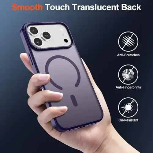 SUPFINE Magnetic for iPhone 17 Pro Max Case (MagSafe bilan mos keladi)(Harbiy darajadagi tushishdan himoya) Yarim o'tkazgich matli zarbga chidamli barmoq izlariga qarshi telefon qopqog'i 2025, to'q binafsha - 6