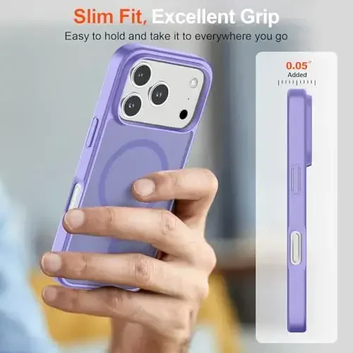 SUPFINE Magnetic for iPhone 17 Pro Max Case (MagSafe bilan mos keladi)(Harbiy darajadagi tushishdan himoya) Yarim oʻtkazgichli mat zarbga chidamli barmoq izlariga qarshi telefon qopqogʻi 2025, Binafsha - 7