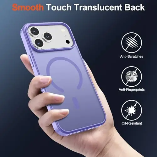 SUPFINE Magnetic for iPhone 17 Pro Max Case (MagSafe bilan mos keladi)(Harbiy darajadagi tushishdan himoya) Yarim oʻtkazgichli mat zarbga chidamli barmoq izlariga qarshi telefon qopqogʻi 2025, Binafsha - 6